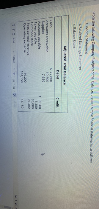 Solved From The Following Company B Adjusted Trial Balance, | Chegg.com