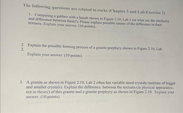 Solved The Following Questions Are Related To Rocks (Chapter | Chegg.com