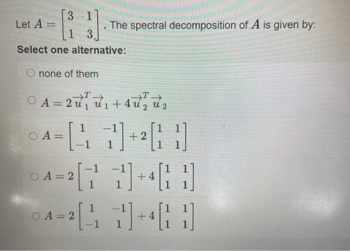 Solved 3 1 Let A The Spectral Decomposition Of A Is G Chegg Com