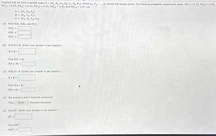 Solved Suppose that we have a sample space S = {E₁, E2, E3, | Chegg.com