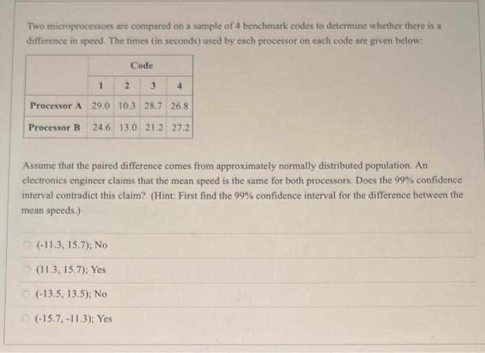 Solved Two microprocessors are compared on a sample of 4 | Chegg.com