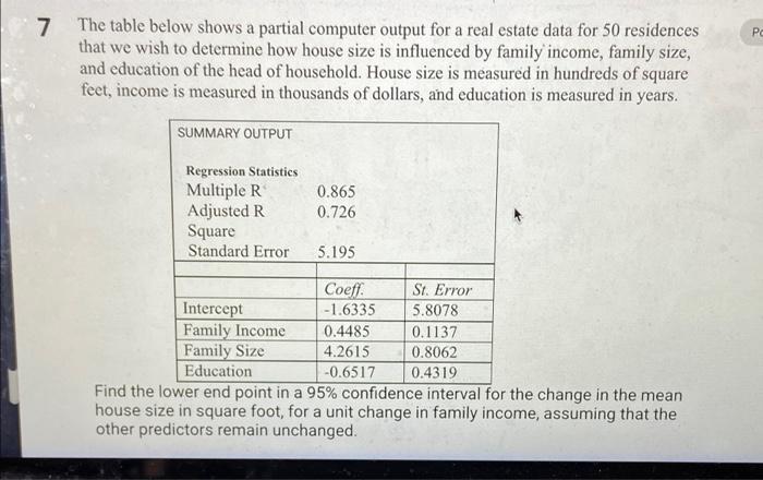 Solved Pc 7 The table below shows a partial computer output | Chegg.com