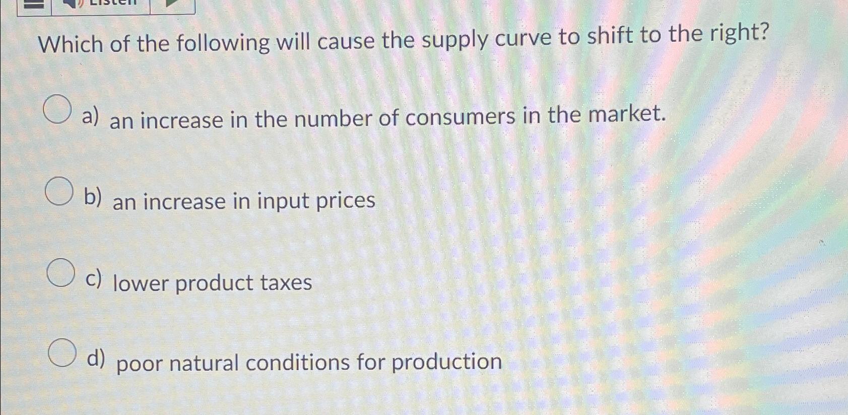 Solved Which of the following will cause the supply curve to | Chegg.com