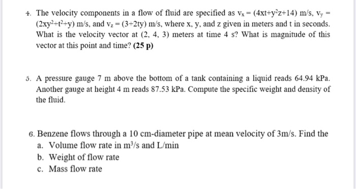 Solved 4. The velocity components in a flow of fluid are | Chegg.com