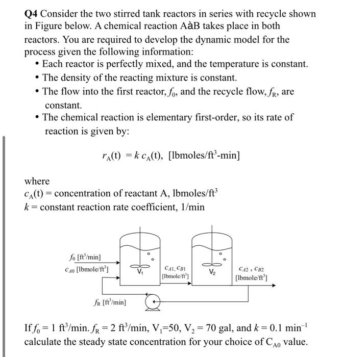 Solved Q4 Consider the two stirred tank reactors in series | Chegg.com