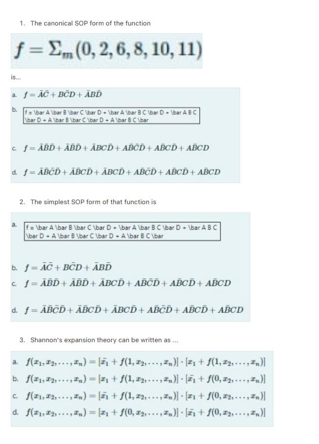 Sop Form Math Solved 1. The canonical SOP form of the function | Chegg.com