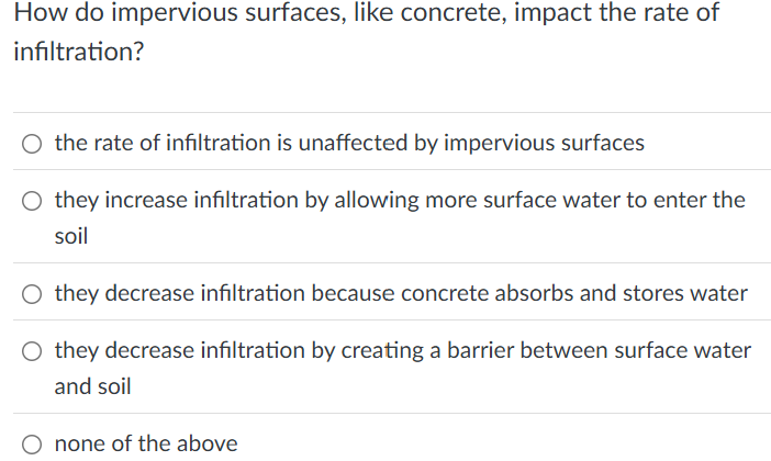 Solved How do impervious surfaces, like concrete, impact the | Chegg.com - Impervious Surface Expert Studies