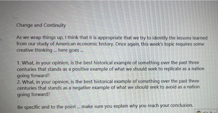 Solved Change and Continuity As we wrap things up, I think | Chegg.com