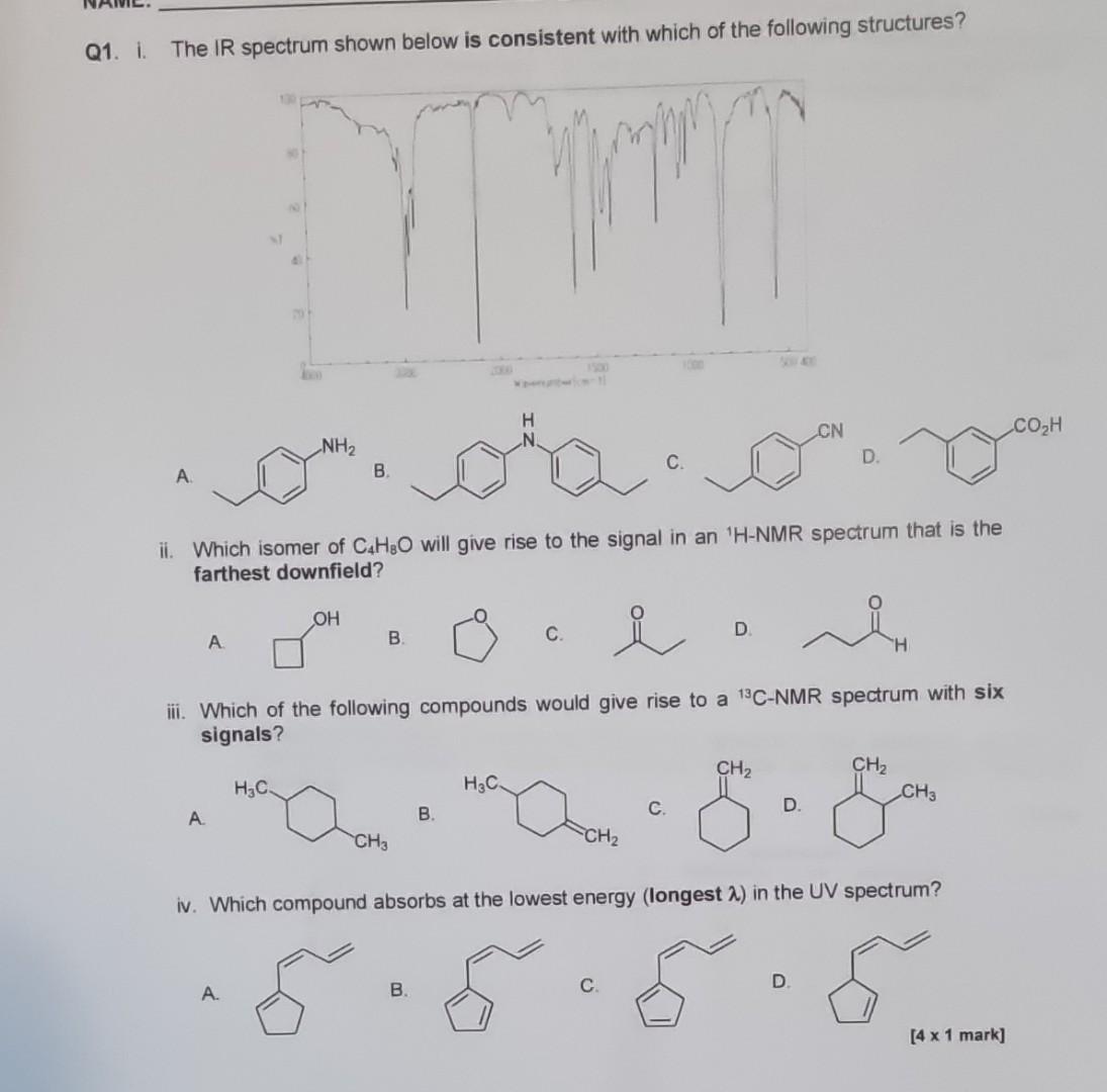 Solved 21. I. The IR spectrum shown below is consistent with | Chegg.com