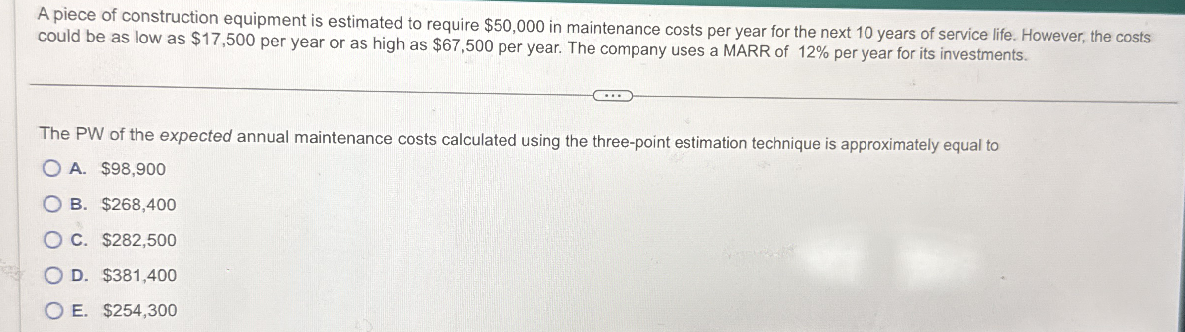 Solved A piece of construction equipment is estimated to