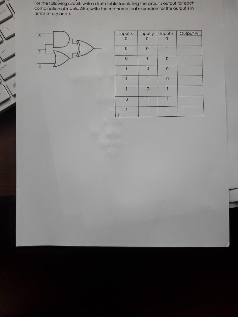 Solved For the following circuit, write a truth table | Chegg.com