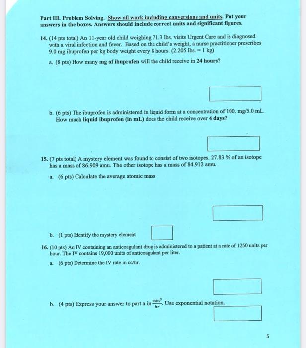 Solved Part III. Problem Solving. Show All Work Including | Chegg.com