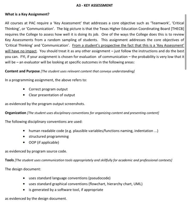 Solved A3 - KEY ASSESSMENT What is a Key Assignment? All | Chegg.com