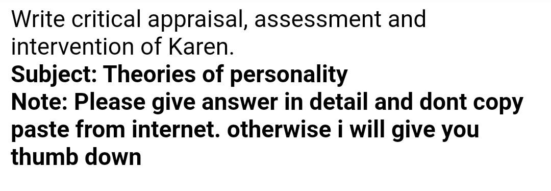 Solved Psychoanalytic Theorist Karen Horney Developed One Of | Chegg.com