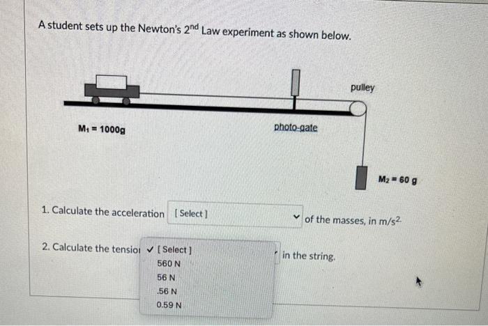 Solved A student sets up the Newton's 2nd Law experiment as | Chegg.com