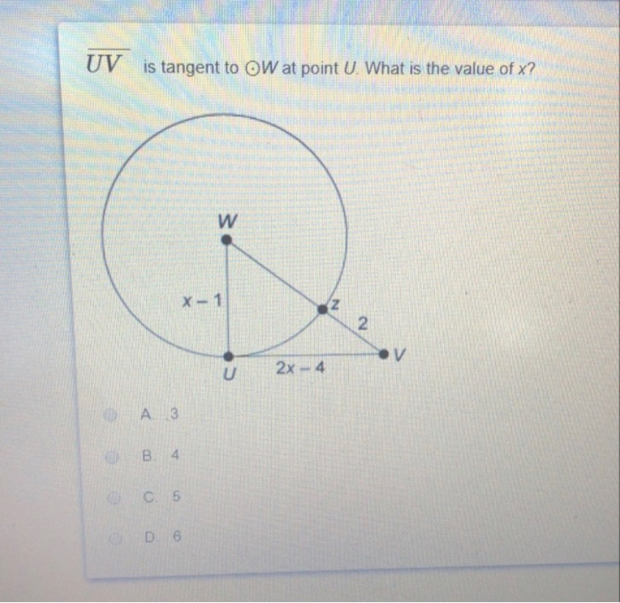 Solved Uv Is Tangent To Ow At Point U What Is The Value Chegg Com