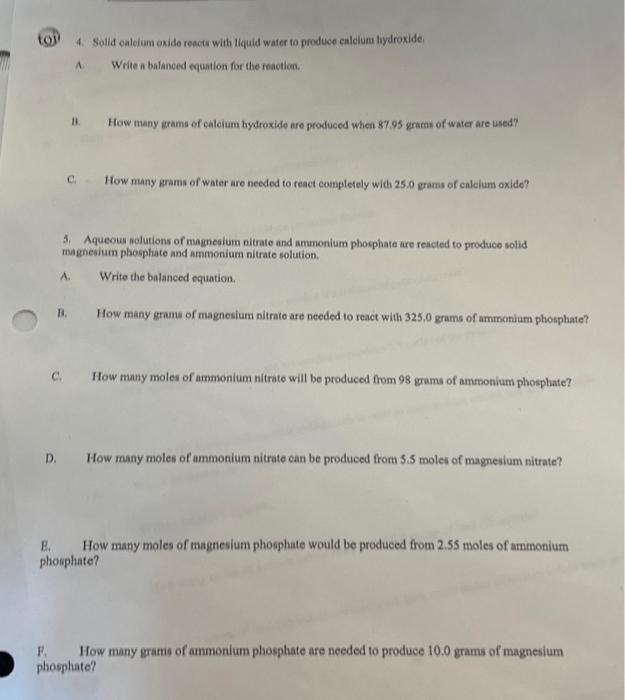 Solved Grams/Moles/Molarity Problems I. Calculate the molar | Chegg.com