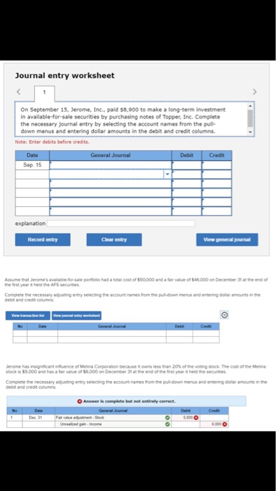 Solved Journal entry worksheet On September 15, Jerome, | Chegg.com