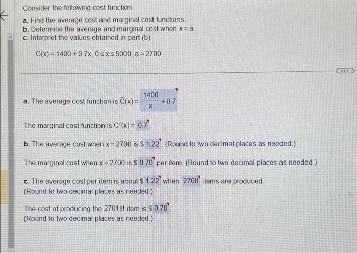 Solved Consider The Following Cost Function A. Find The | Chegg.com