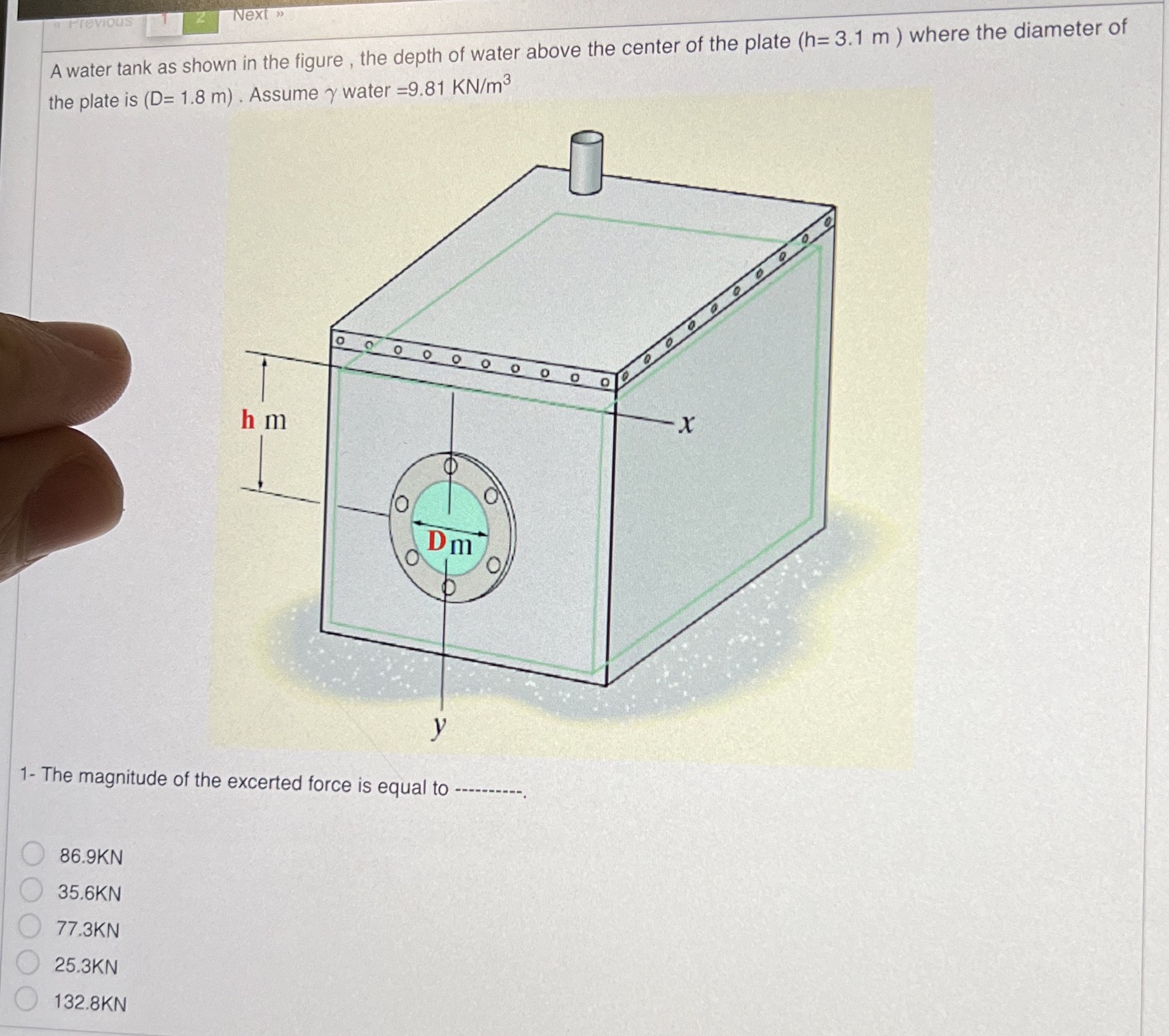 Solved A water tank as shown in the figure, the depth of | Chegg.com