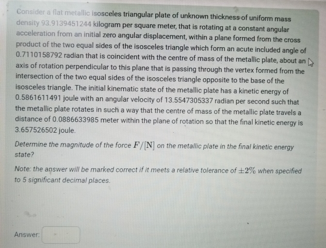 Solved Consider a flat metallic isosceles triangular plate | Chegg.com