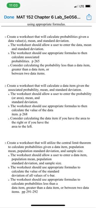 Solved 11:03 LTE Done MAT 152 Chapter 6 Lab_5e056... using | Chegg.com