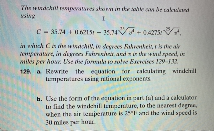 Solved The windchill temperatures shown in the table can be | Chegg.com