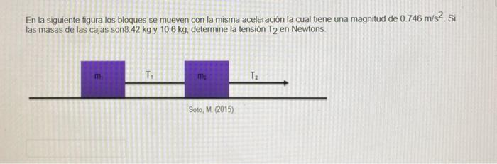 En la siguiente figura los bloques se mueven con la misma aceleraciôn la cual tiene una magnitud de 0.746 m/s 2 . Si las masa