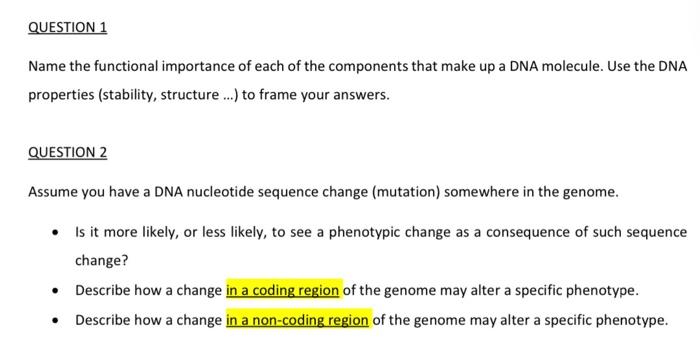 Solved QUESTION 1 Name the functional importance of each of | Chegg.com
