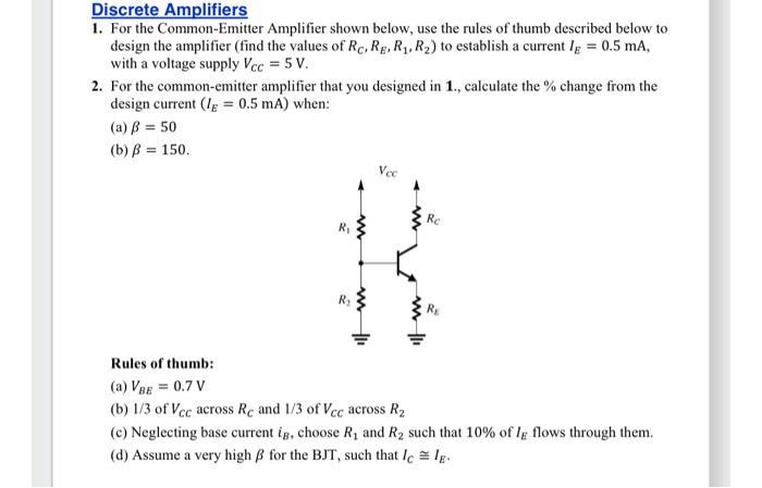 Solved 1. For The Common-Emitter Amplifier Shown Below, Use | Chegg.com