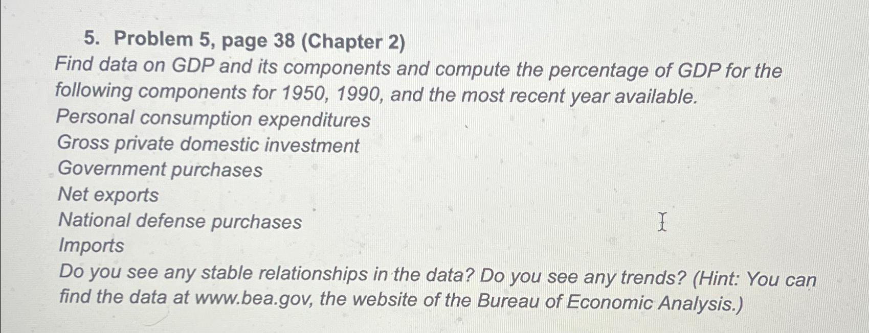 Solved Problem 5, ﻿page 38 (Chapter 2)Find data on GDP and | Chegg.com