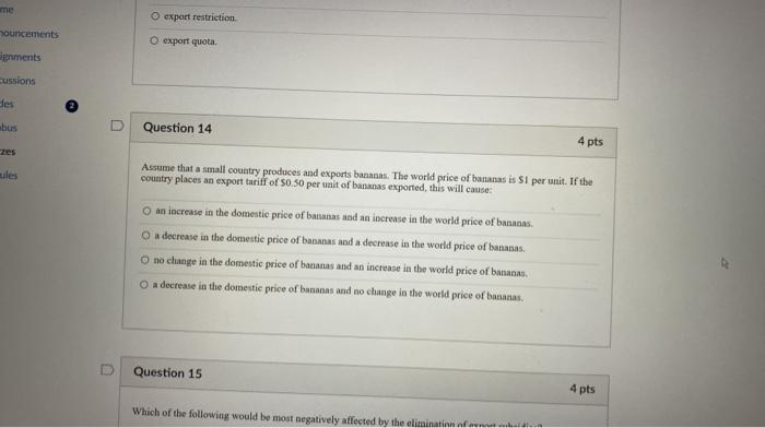 Solved Export Restriction. Export Quota. Question 14 Assume | Chegg.com