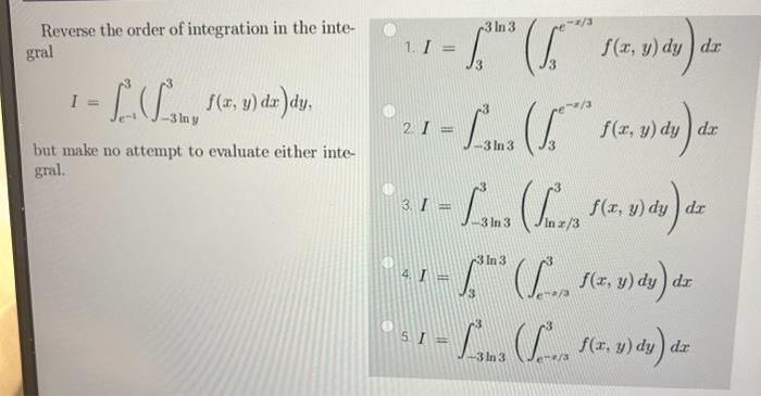 Solved Reverse the order of integration in the integral | Chegg.com