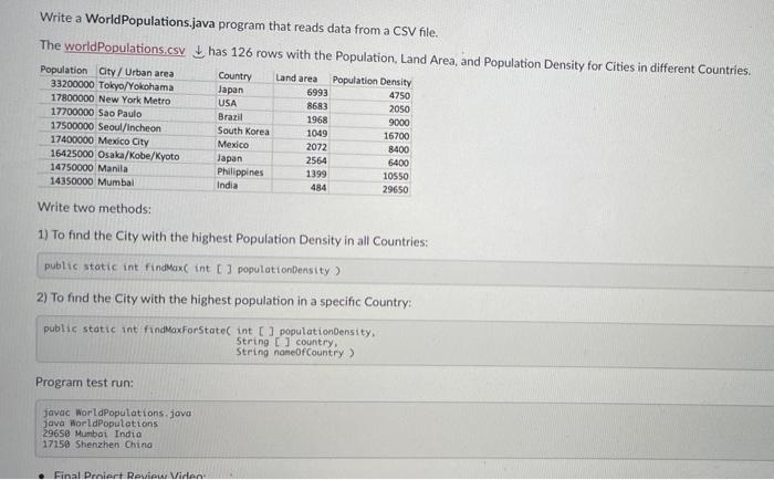 Solved Write a WorldPopulations.java program that reads data | Chegg.com