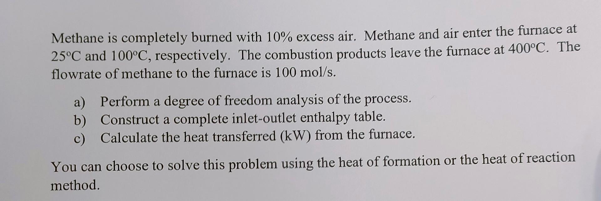 Solved Methane is completely burned with 10% excess air. | Chegg.com