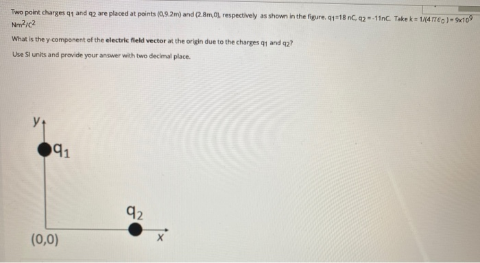 Solved Two point charges 91 and 42 are placed at points | Chegg.com