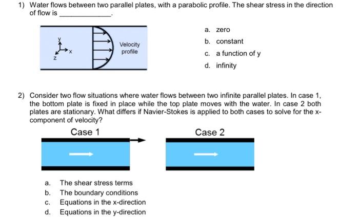 Solved 1) Water flows between two parallel plates, with a | Chegg.com