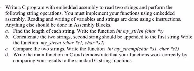 Solved - Write a C program with embedded assembly to read | Chegg.com