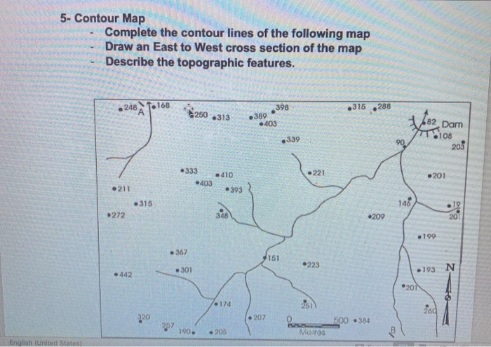 Solved 5- Contour Map Complete the contour lines of the | Chegg.com