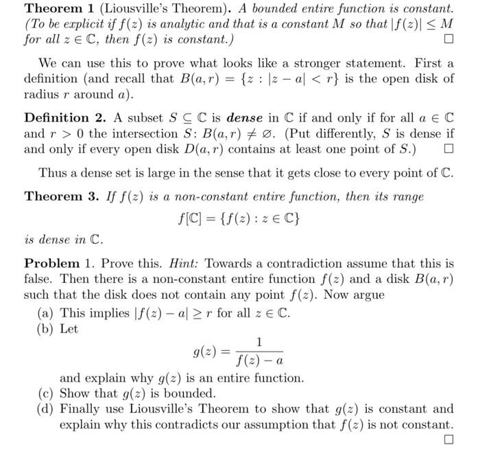 Solved Theorem 1 (Liousville's Theorem). A bounded entire | Chegg.com