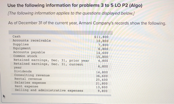 Solved Use the following information for problems 3 to 5 LO | Chegg.com