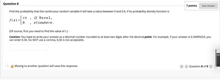 Solved 7 points Save Answer Question 8 Find the probability | Chegg.com