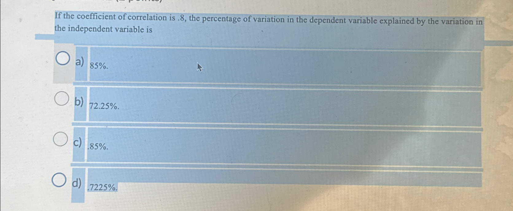 Solved If the coefficient of correlation is .8 , ﻿the | Chegg.com