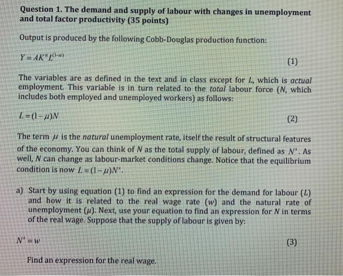 Solved Question 1. The demand and supply of labour with | Chegg.com