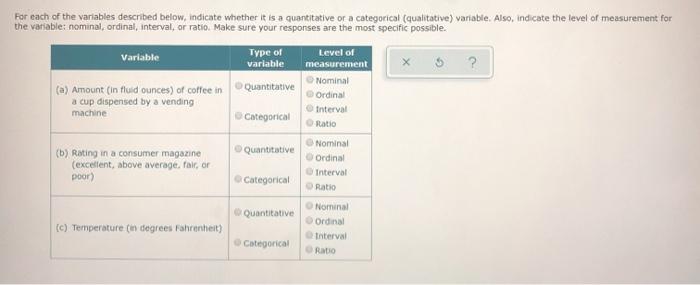 Solved For each of the variables described below, indicate | Chegg.com