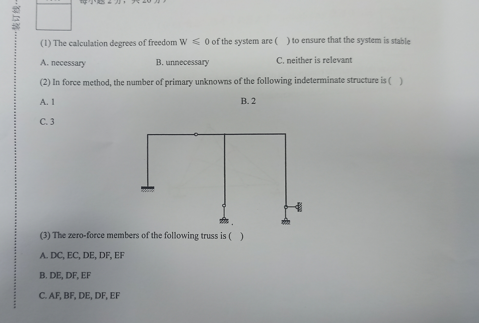 Solved (1) ﻿The calculation degrees of freedom W≤0 ﻿of the | Chegg.com