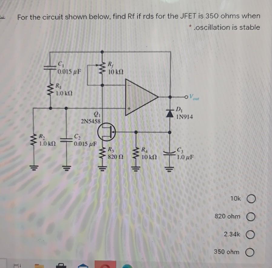 Solved For the circuit shown below, find Rf if rds for the | Chegg.com