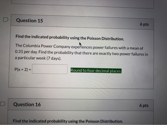 Solved Question 15 6 pts Find the indicated probability | Chegg.com