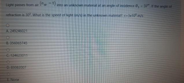 Solved Light passes from air (har = 1) into an unknown | Chegg.com