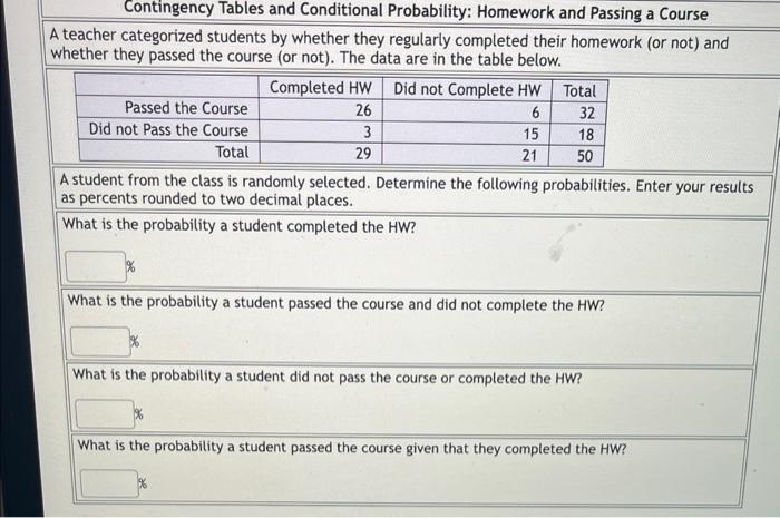 Solved Contingency Tables and Conditional Probability: | Chegg.com